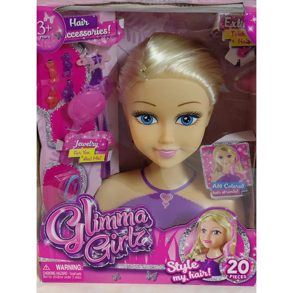 Glimma Girlz Style My Hair Styling Head 20 Piece Hair Accessories ZURU New